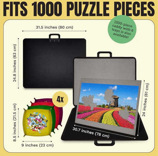 Puzzelbewaarmap, bewaarmap, 1000 stuks, grote capaciteit opbergpuzzel, 20 transparante opbergzakken, draagbaar, stofdicht en vlekbestendig voor puzzelliefhebbers (zwart