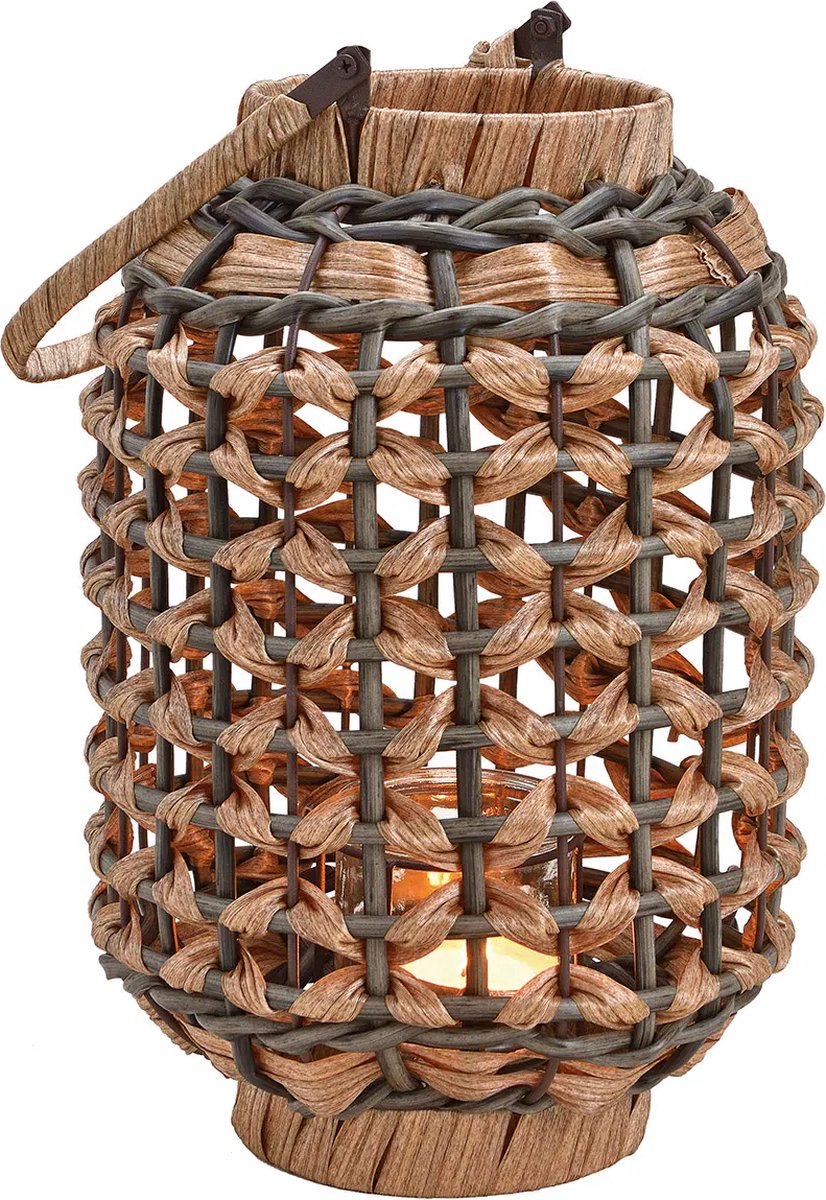 Lantaarn van kunststof, glas, metaal Bruin (w/h/d) 21x34x21cm