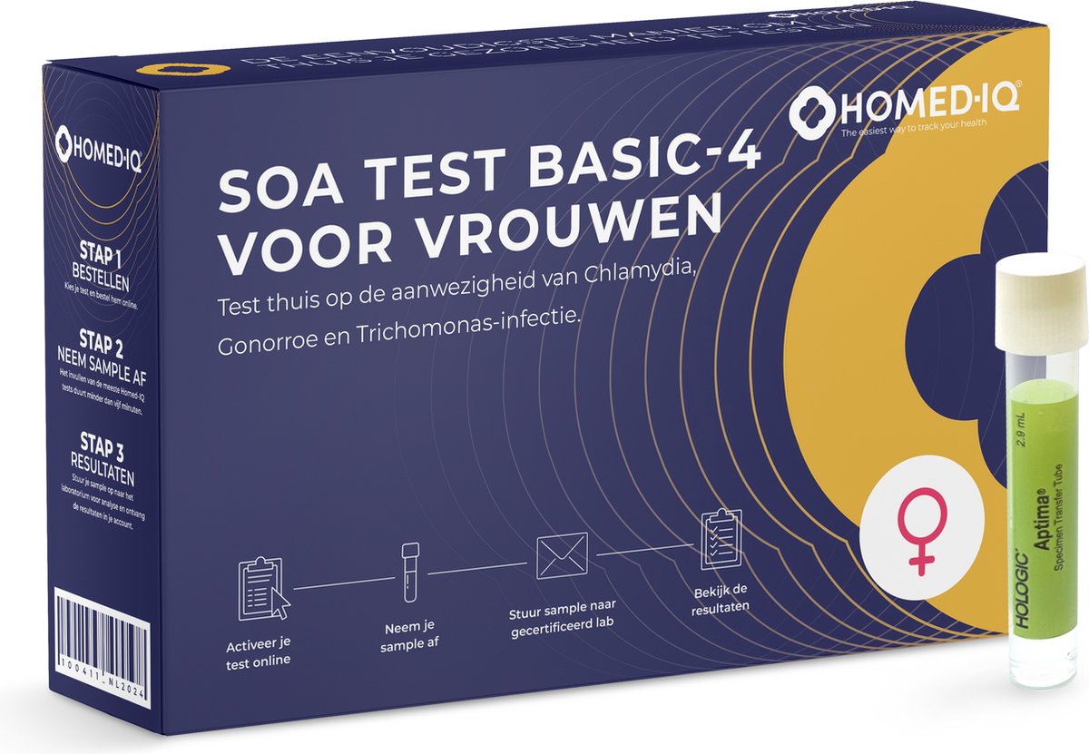 Goedkoopste Homed-IQ - SOA Test voor vrouwen - Chlamydia, Gonorroe en Trichomonas - Thuistest