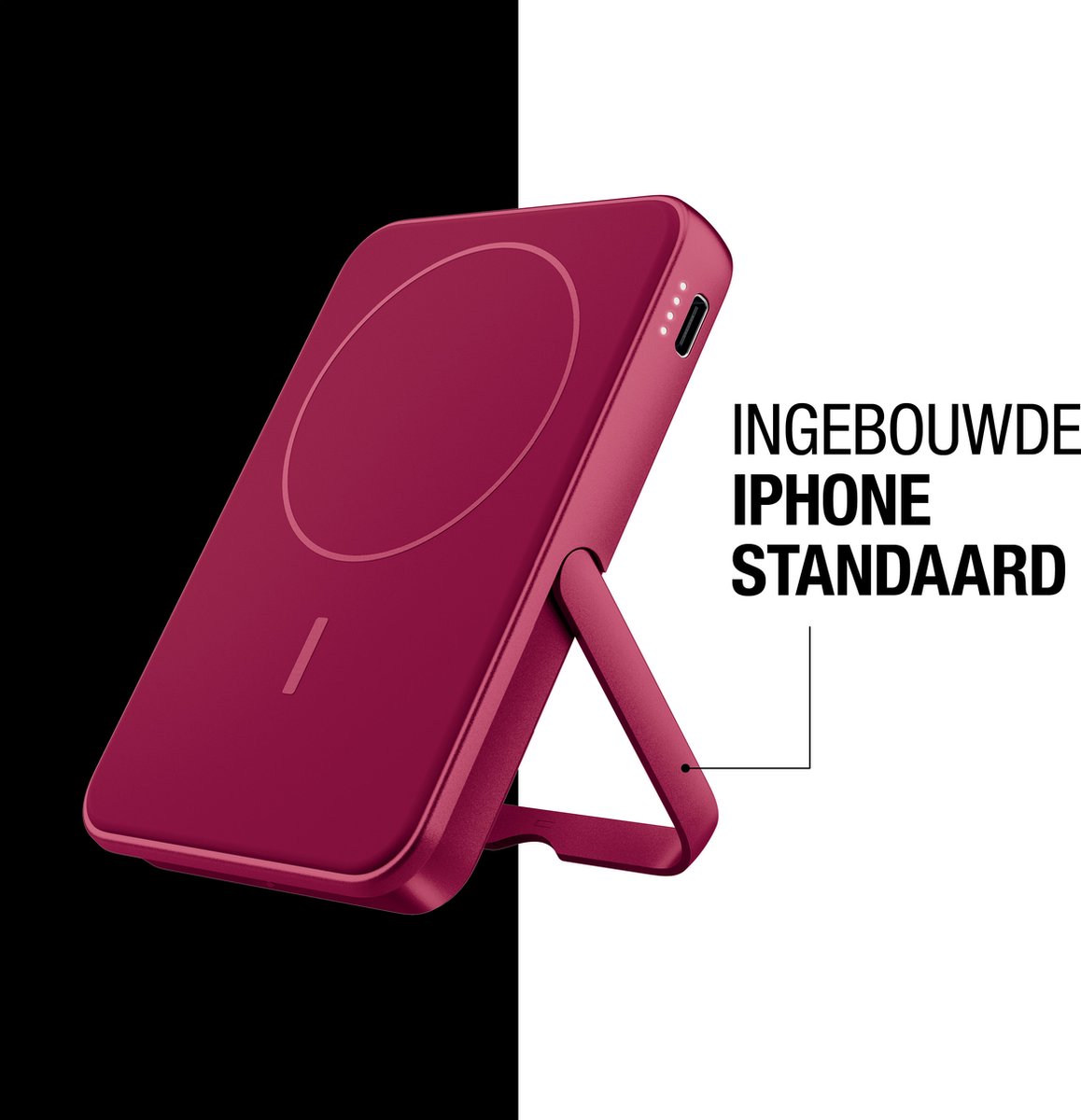 Fresh Magnetische Powerbank Draadloos 5000 mAh Berry Red - afbeelding 3