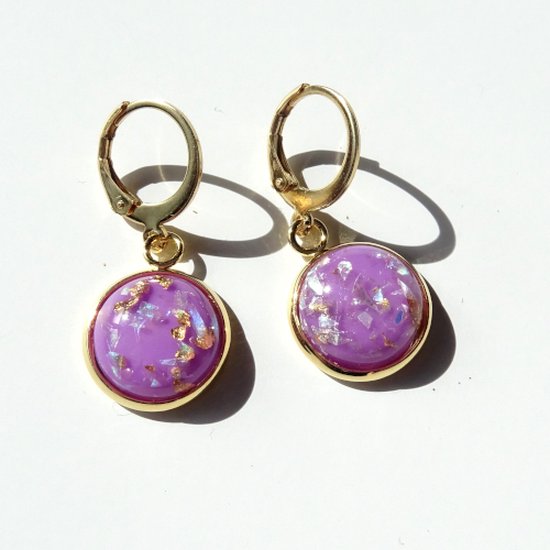 2 Love it Glam - Boucles d'oreilles - Acier inoxydable - 2,7 x 1,2 cm - Noël - Festif - Lilas - Violet - Doré