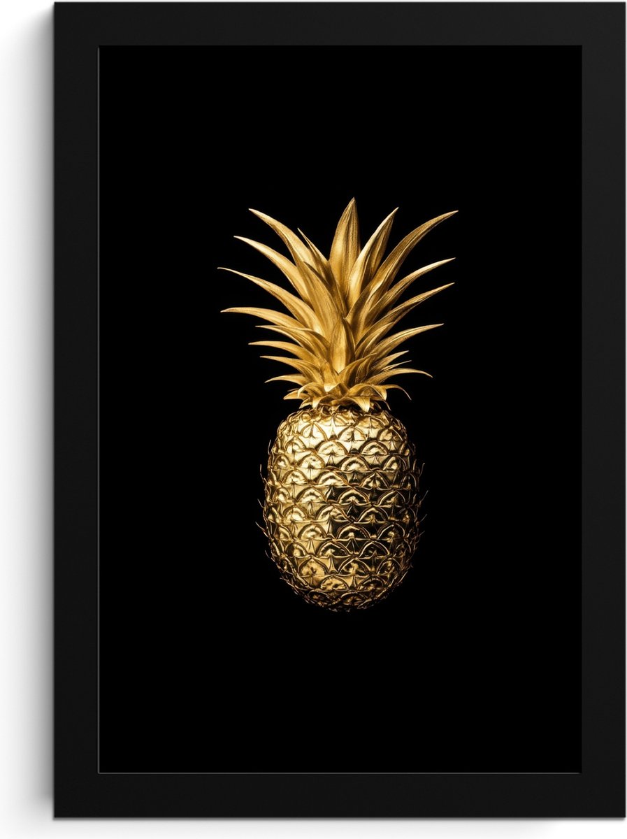 FrameYourWall Fotolijst inclusief poster - Posterlijst 20x30 cm - Posters - Ananas - Zwart - Goud - Luxe - Foto in lijst - Keuken decoratie muur - Wanddecoratie accessoires - Muurdecoratie - Schilderijen