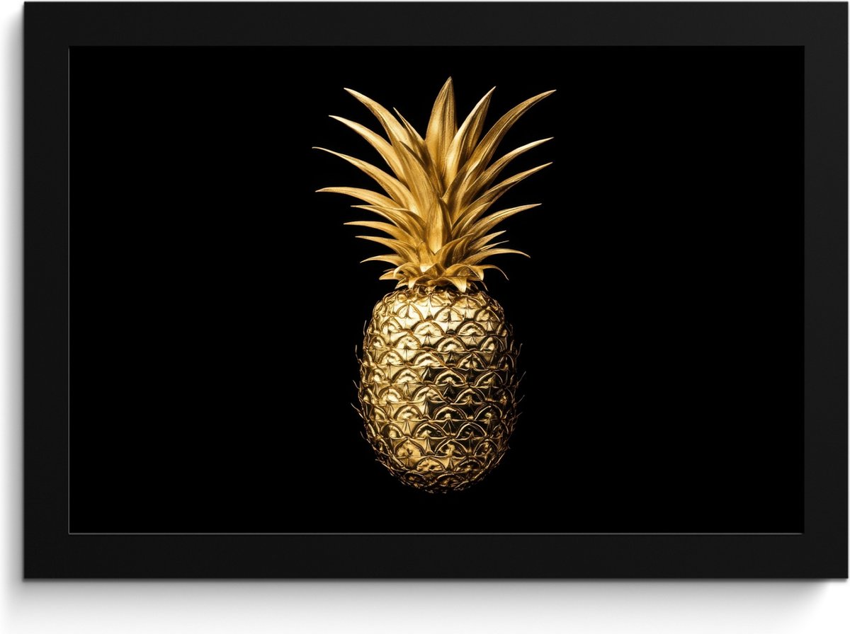 FrameYourWall Fotolijst inclusief poster - Posterlijst 30x20 cm - Posters - Ananas - Zwart - Goud - Luxe - Foto in lijst - Keuken decoratie muur - Wanddecoratie accessoires - Muurdecoratie - Schilderijen