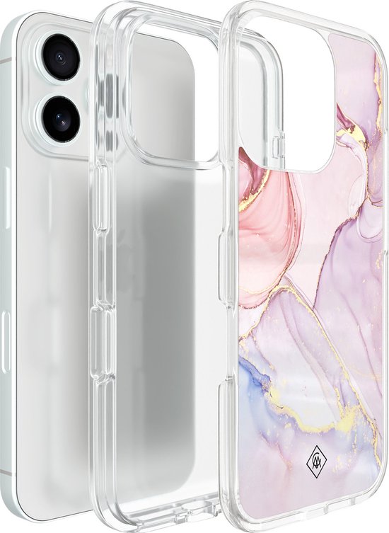 Coque Casimoda® - Convient pour iPhone 16 Pro - Marbre rose violet - Coque 2 en 1 - Antichoc - Design Marbre - Bords surélevés - Violet, Transparent