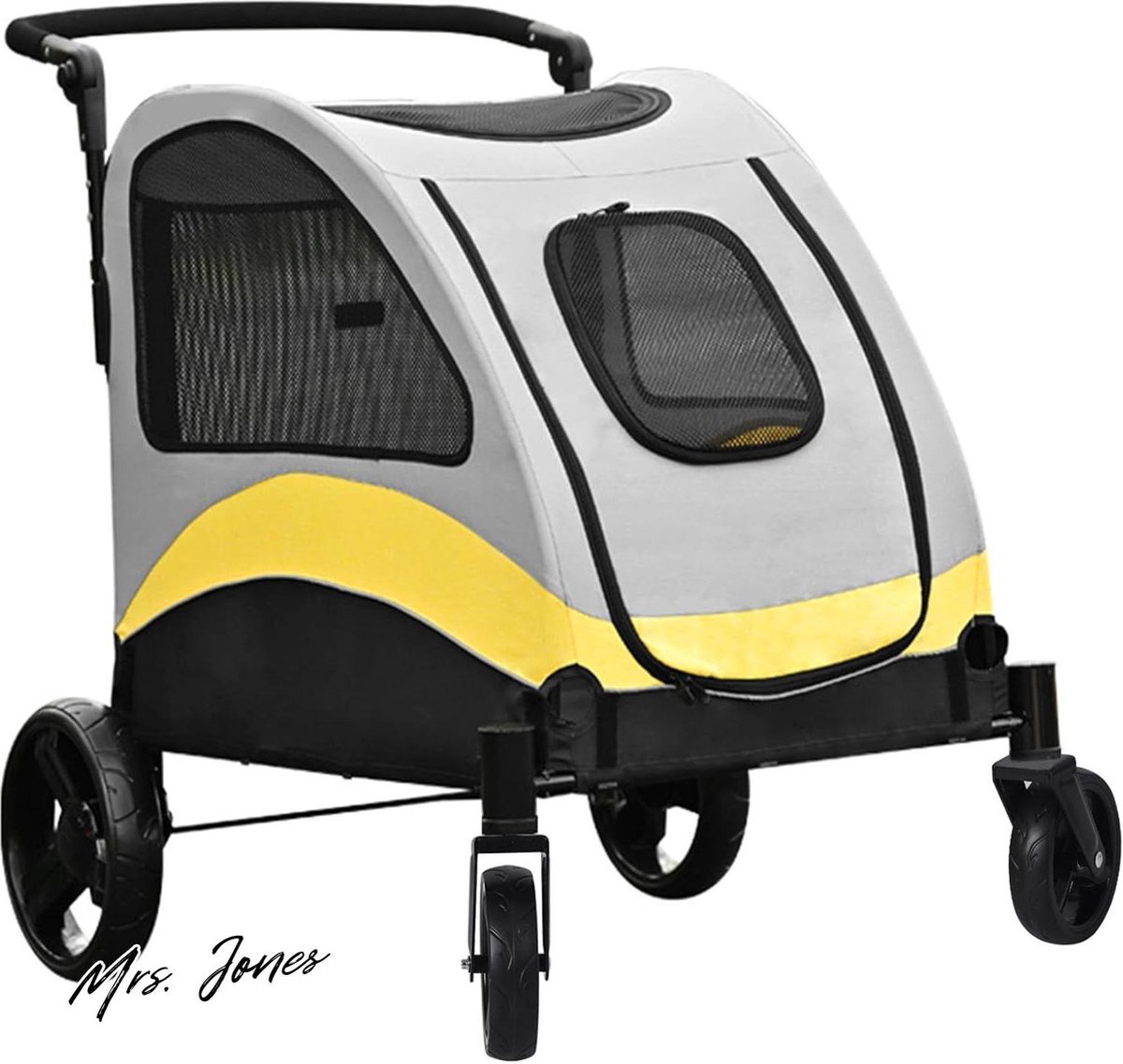 Mrs. Jones Heavy duty hondenwagen voor zware grote honden - opvouwbare hondenbuggy tot 42 kg met 4 wielen 3 netramen verstelbare handgreep .