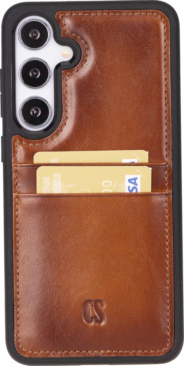 Charmant Style - Telefoonhoesje-Samsung Galaxy S24 Plus Hoesje Met Pasjeshouder-Burned Cognac-Geschikt voor Samsung S24 Plus lederen hoesje-RFID Bescherming-Back Cover hoesje