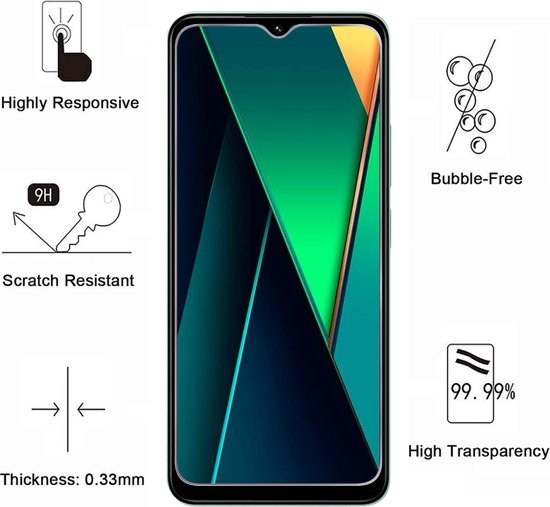 Screenprotector van gehard glas voor de Xiaomi Poco C75, 9H krasbestendig, hoge transparantie.