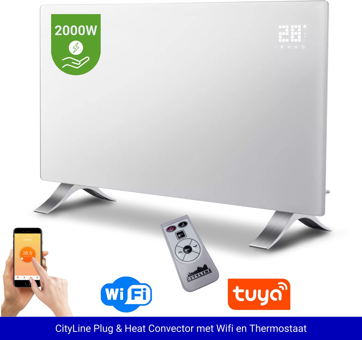 Cityline Elektrische Radiator - Smart - Convector - 1000/2000W - WiFi