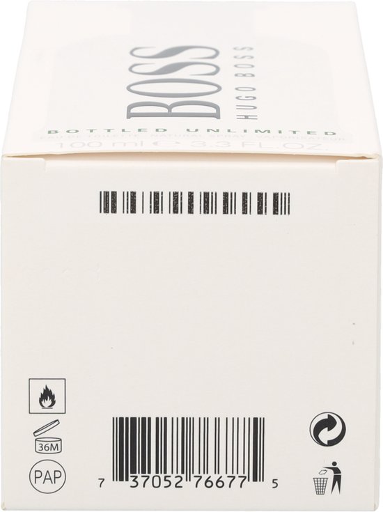 Doos van Hugo Boss Bottled Unlimited met barcode.