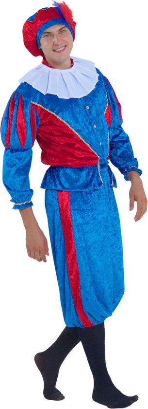 Zebra & Friends Pietenpak - Maat XL - Pietenpak voor Volwassenen - met Pietenmuts - Pofbroek en Pofmouwen - Witte Kraag - Blauw/rood