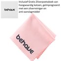 Roze poetsdoek met 'behave' logo, inclusief gratis zilverpoetsdoek van katoen.