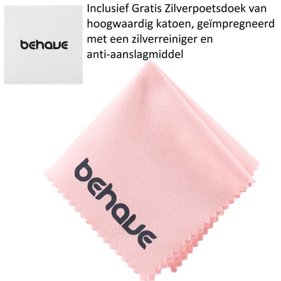 Roze poetsdoek met 'behave' logo, inclusief gratis zilverpoetsdoek van katoen.