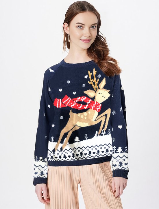 Dames Kersttrui - Rood-Witte Wintertrui met Sneeuwvlokkenpatroon