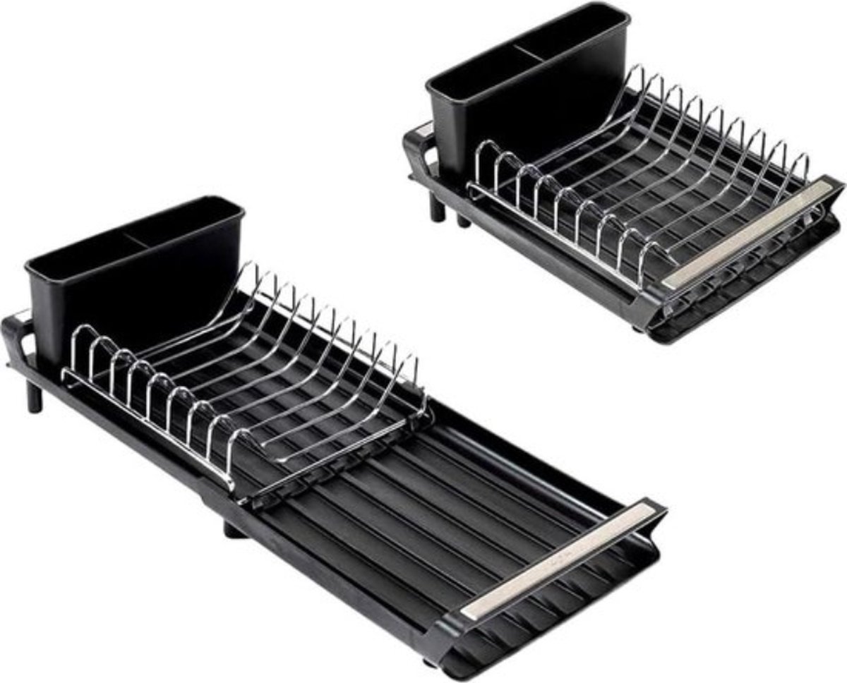 Goedkoopste Afdruiprek voor de keuken met lekbak en afneembare bestekhouder - Compact en stijlvol zwart afdruiprek