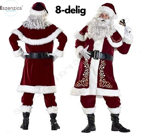 Eszenzics™ Kerstman Kostuum - 8 delige set - Kerst pak - Fluweel - Kerstmanpakken - Verkleedpak - Kerstmis - Maat XL