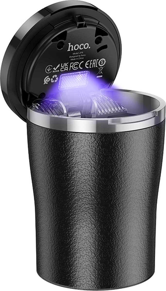 Goedkoopste Hoco - Asbak Auto met LED - Bekerhouder - Keramisch - Compact - Zwart
