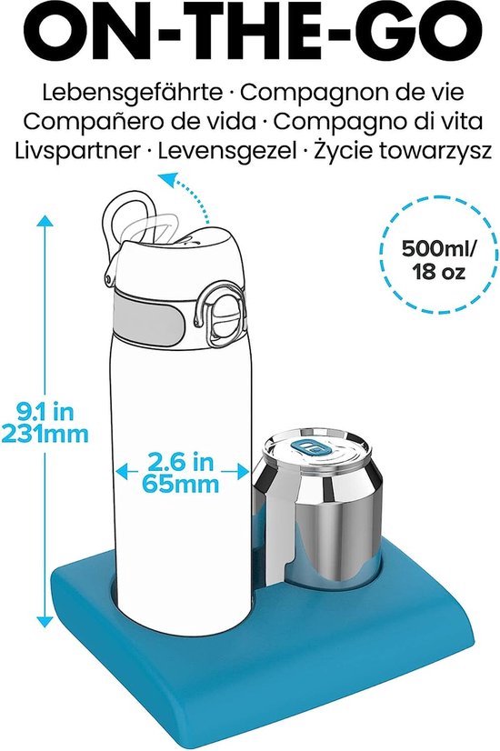 Platte waterfles, reisfles, draagbaar, BPA-vrij, Tritan, vierkante