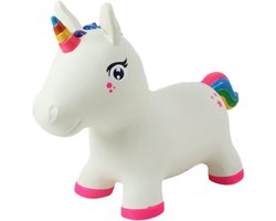 Jumpy - Eenhoorn wit – roze - Hopper 100 kg belastbaar - Speelgoed Skippybal - Skippy Dieren - Skippybal Haas - Kinderspeelgoed - Speelgoed 12 maanden - Inclusief Pomp - Tot 100 kg Gewicht - Skippy bal - Cadeau kind - voedselveilige materialen