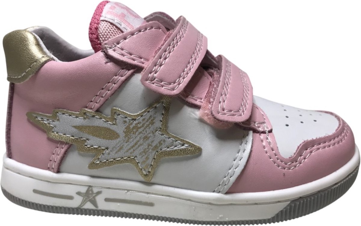 Falcotto - Frankie - Mt 18 - velcro's lederen sneakers - vlammen - roze/wit - old school