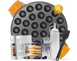 Ocina Poffertjespan Set XL 30 Poffertjes - Poffertjesmaker Inductie - Poffertjesplaat - Incl. Doseerfles - 6 Vorkjes en Hitte Bestendige Wanten - Gietijzeren Pan - Gratis receptenboek