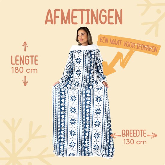 Fleece Deken met Mouwen - Hoodie Deken - Hoodie Blanket - Huggle Hoodie - Snuggle Hoodie - Dekens - Plaid met Mouwen - TV Deken - Wit met Blauw - Dames en Heren - Volwassenen - 180x130 cm - Noodpakket - Kerstcadeau - Snuggie Moment