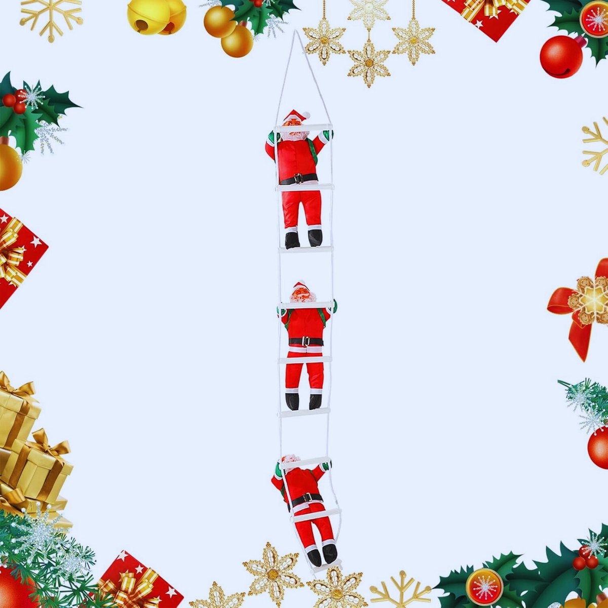 Kerstman Klimt Op Ladder - Leuke 150Cm Kerstdecoratie Voor Binnen En Buiten - Kerstversiering Met Touw En Klimtouw - Perfect Als Xmas Gift
