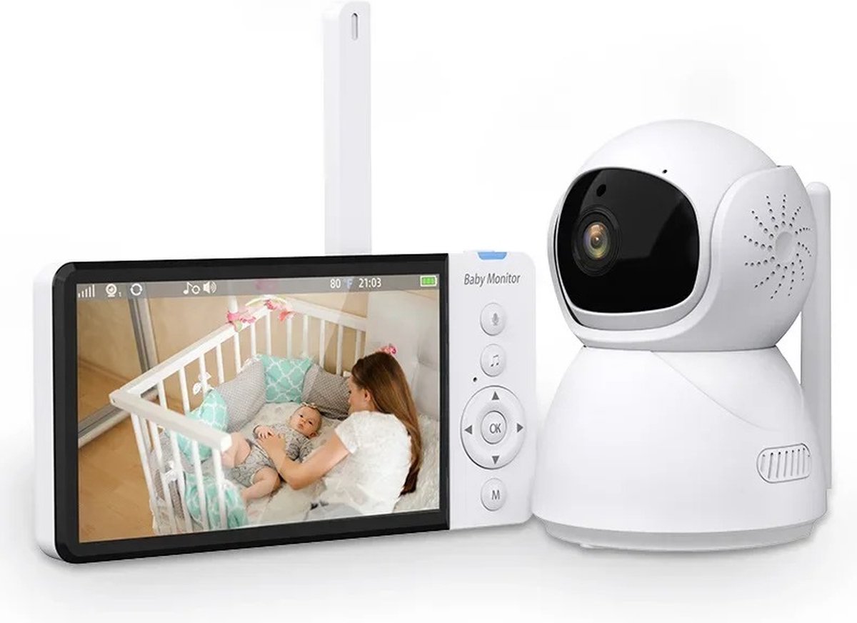 Botec draadloze Babyfoon met camera - baby camera - baby monitor - met 5000mAh Batterij, IPS Scherm en Nanny Camera - 360° draaibaar