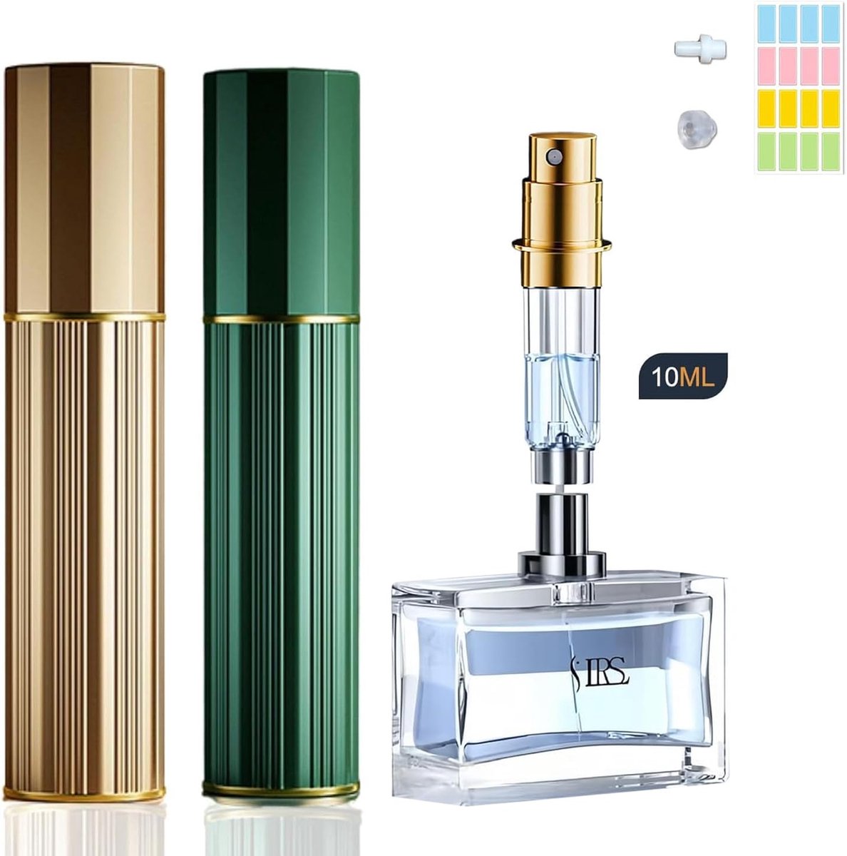 Goedkoopste Set Van 2 Parfum Verstuivers - Goud Groen - Vernevelaar - 2x 10ML - Glazen Buisjes - Handtas Formaat - Klein parfum Flesje