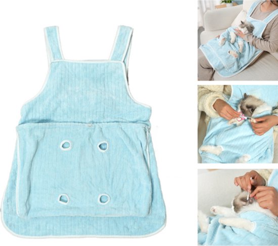 Sac de transport pour chat - Sac de transport de poche - Tablier de transport pour Chats - Sac de transport portable pour chatons - Tablier de transport pour animaux avec trous - Sac de transport réglable pour chat - Blauw - 1 pièce