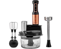Karaca Mastermaid Prosteel - Keukenrobot 2500W – Glazen Hakmolen 1,5L – Staafmixer, Smoothiebeker, Garde, Rasp & Snijschijven – Zwart/Koper