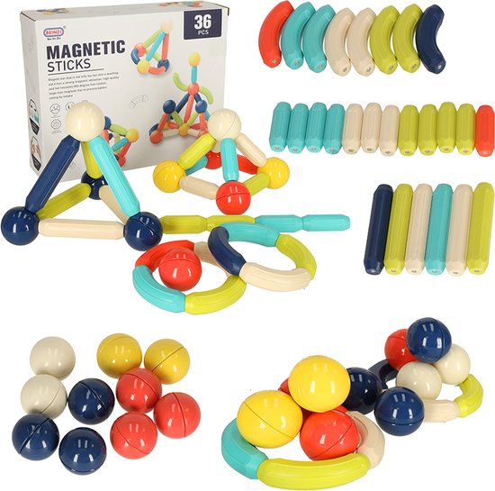 Magnetische Staafjes Bouwset 36-delig – STEM & Montessori Speelgoed – Magnetische Bouwblokken – Educatief Constructiespeelgoed – Vanaf 3 Jaar