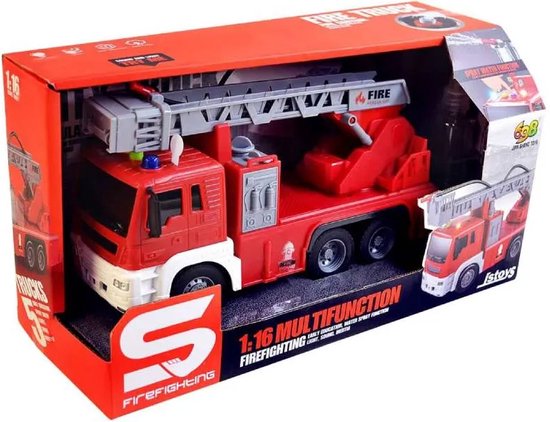 Brandweerwagen met lichtjes en geluid + autoladder - City service brandweerauto (25cm)