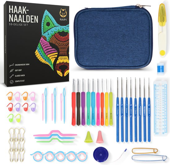 NAPI Haaknaalden 59-delige Haaknaaldenset voor Volwassenen - Haakset met Softgrip - Blauw Etui