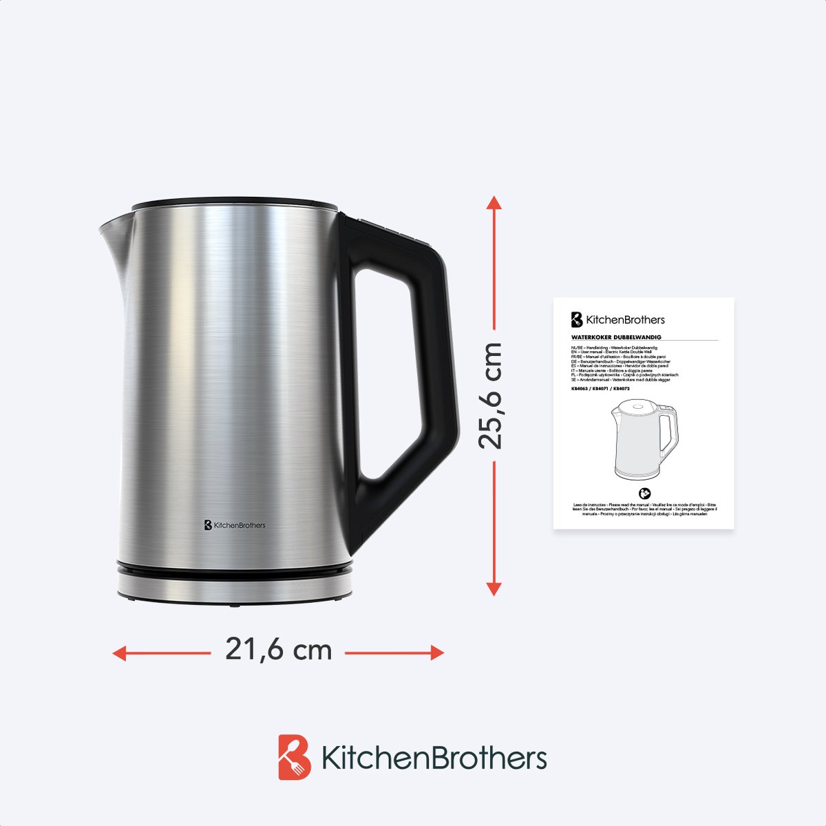 KitchenBrothers Waterkoker - Elektrisch - 1,5L - PFAS- & BPA-vrij - 2200W - Instelbare Temperatuurregeling - Dubbelwandig - Waterkoker RVS - Zilver – foto 8