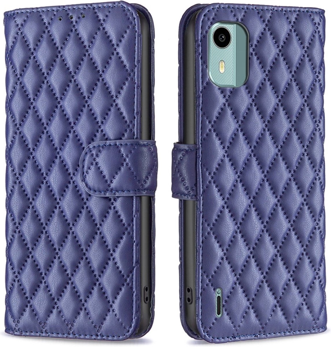 BINFEN Hoesje - Geschikt voor Nokia C12 Hoesje - BINFEN Rhombus Book Case - Blauw