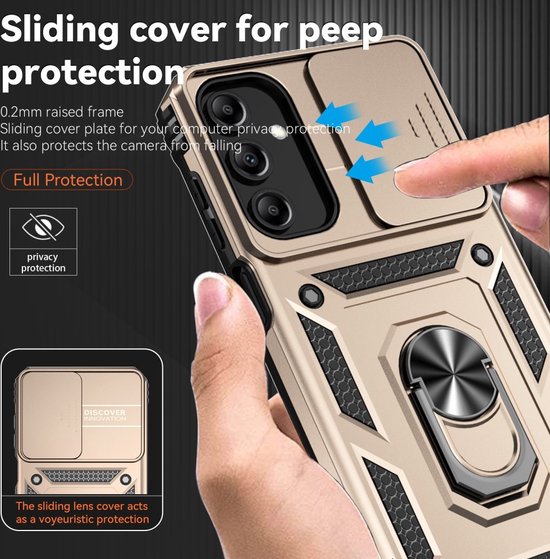 Coverup Ring Kickstand Back Cover avec Shield De Caméra Adapté À La Coque Samsung Galaxy A35 - Or