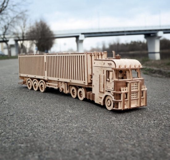 Eco Wood Puzzle 3D en bois Truck « Road King» avec Modélisme de conteneur-semi-remorque