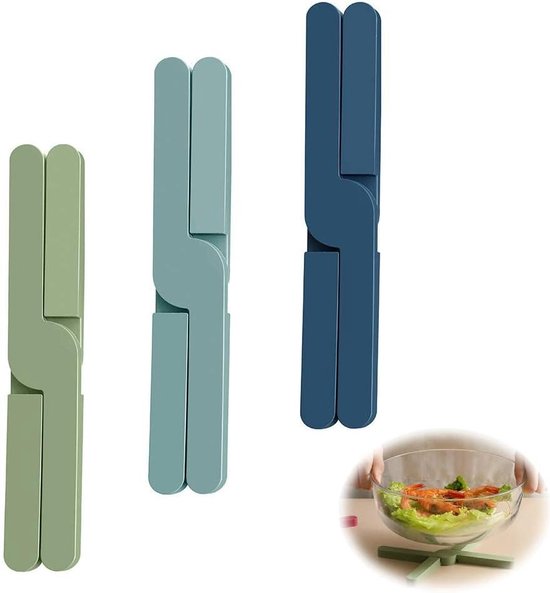 Sets de table 3 pièces - Dessous de verre pliables en silicone - Dessous de verre croisés en Siliconen - Maniques pliables en silicone - Maniques - Dessous de verre en Siliconen - Marmites et assiettes chaudes résistantes à la chaleur