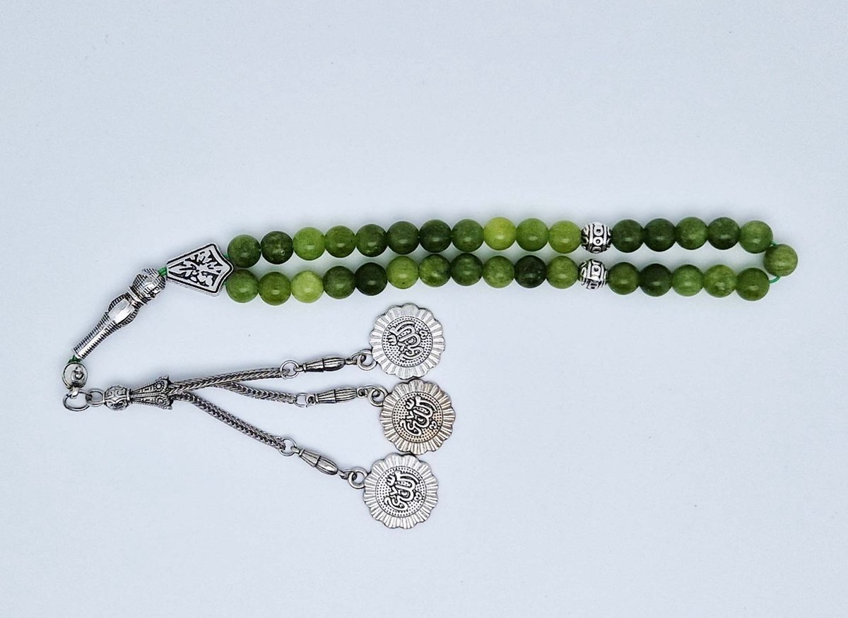 Handgemaakte tesbih "tasbih" natuursteen " Kraal Koreaanse jade" - Aantal kralen 33 - Diameter kralen 8 MM - met metaal tassel "model 5" - Een mooi cadeau-idee