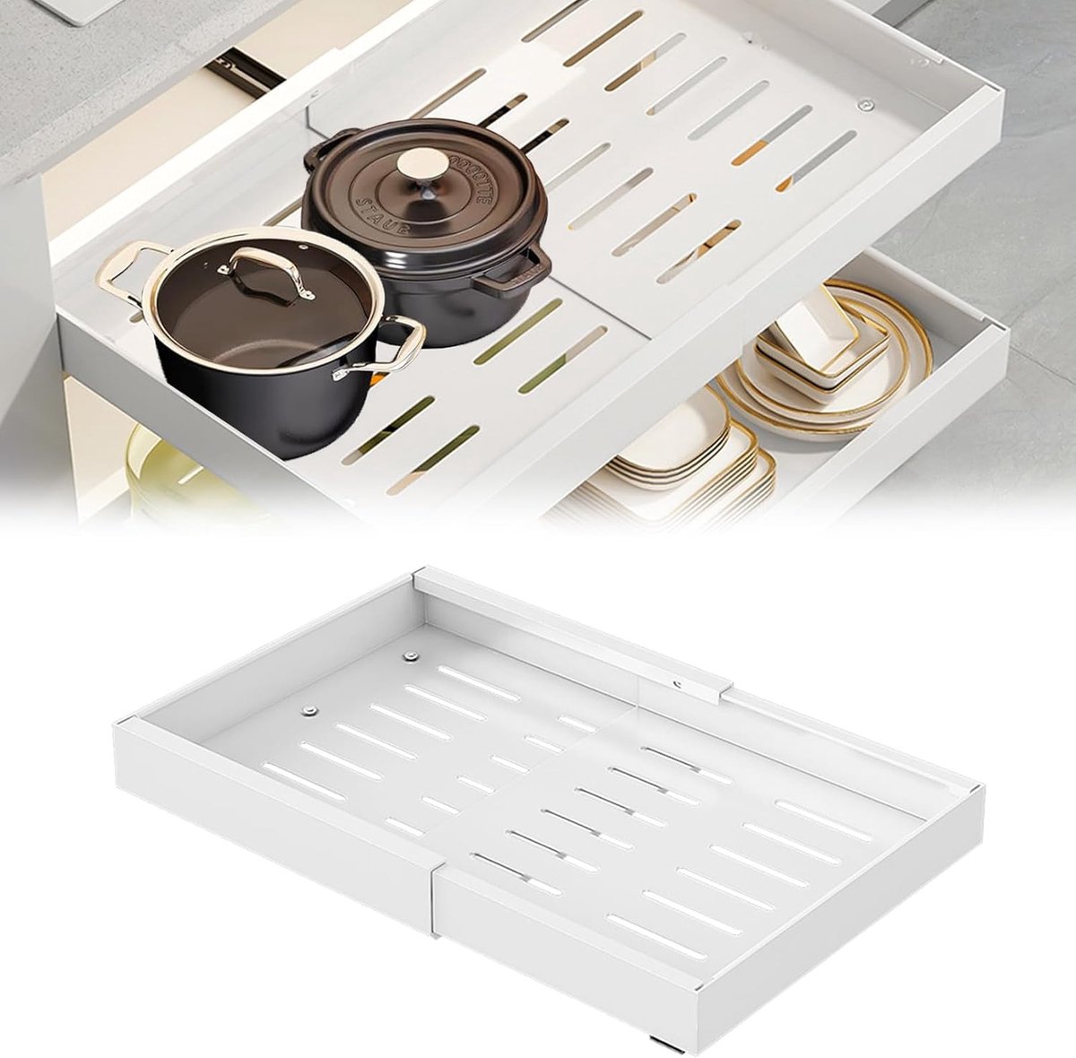 JGS ® Uittrekbare Keukenlade voor Efficiënte Opslag zonder Boren, 42 x 32 x 7.5 cm