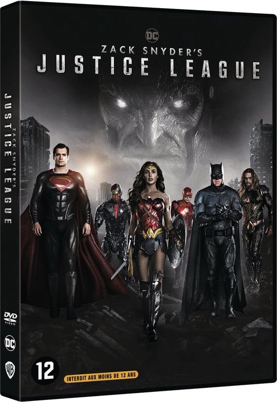 Zack Snyder's Justice League DVD cover met de Justice League op de voorgrond, onder Darkseid.