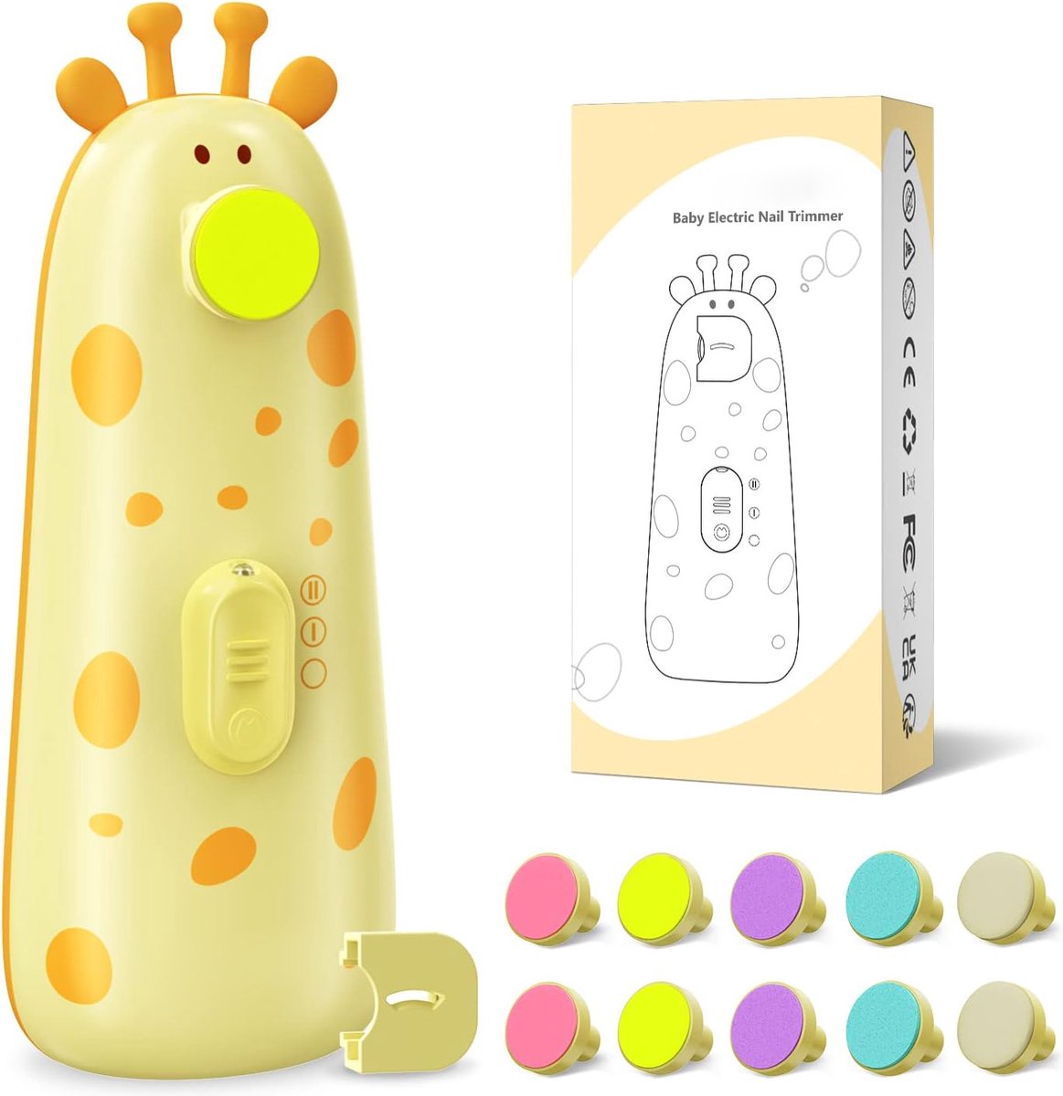 Goedkoopste Baby Nagelvijl - Veilige Elektrische Nagelknipper met LED Licht - 10 Slijpkoppen - Stille Nagelverzorgingsset voor Pasgeborenen - Baby- en Teenzorg in Oranje