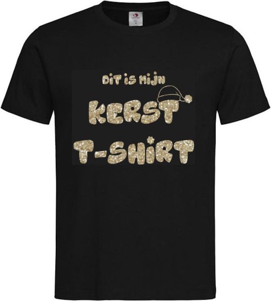 T-shirt Unisex Volwassenen Kerst Kerstmis Man Vrouw Grappig Tekst Dit is mijn kerst t-shirt Op Voorkant | korte mouw | Zwart/Champagne Goud GLITTER GLITTER | maat L