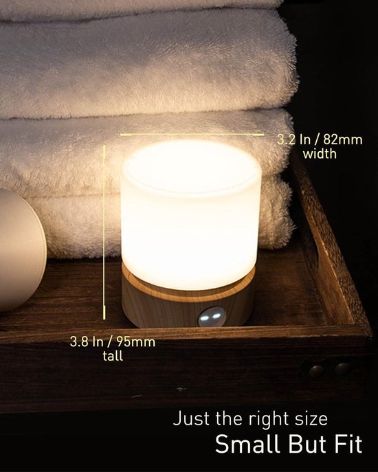 Bedside Table Lamp with Warm Light - Rechargeable LED Lamp Wood Grain - Sleep Aid Timing Off - Dimmable Cordless Battery Operated - Night Lamps . van Heltoa — afbeelding 2