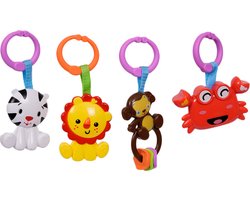 Speelgoedtopdeals - Rammelaar Hangspeeltje Buggyspeeltje - in Zak Aap Leeuw Krab Tijger