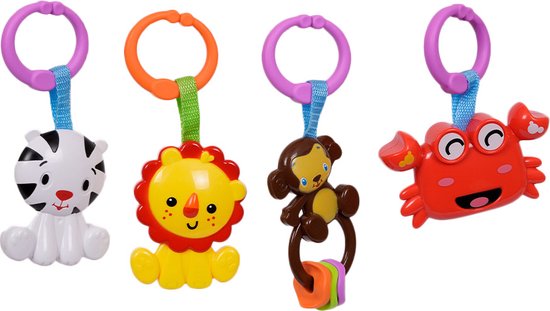 Speelgoedtopdeals - Rammelaar Hangspeeltje Buggyspeeltje - in Zak Aap Leeuw Krab Tijger