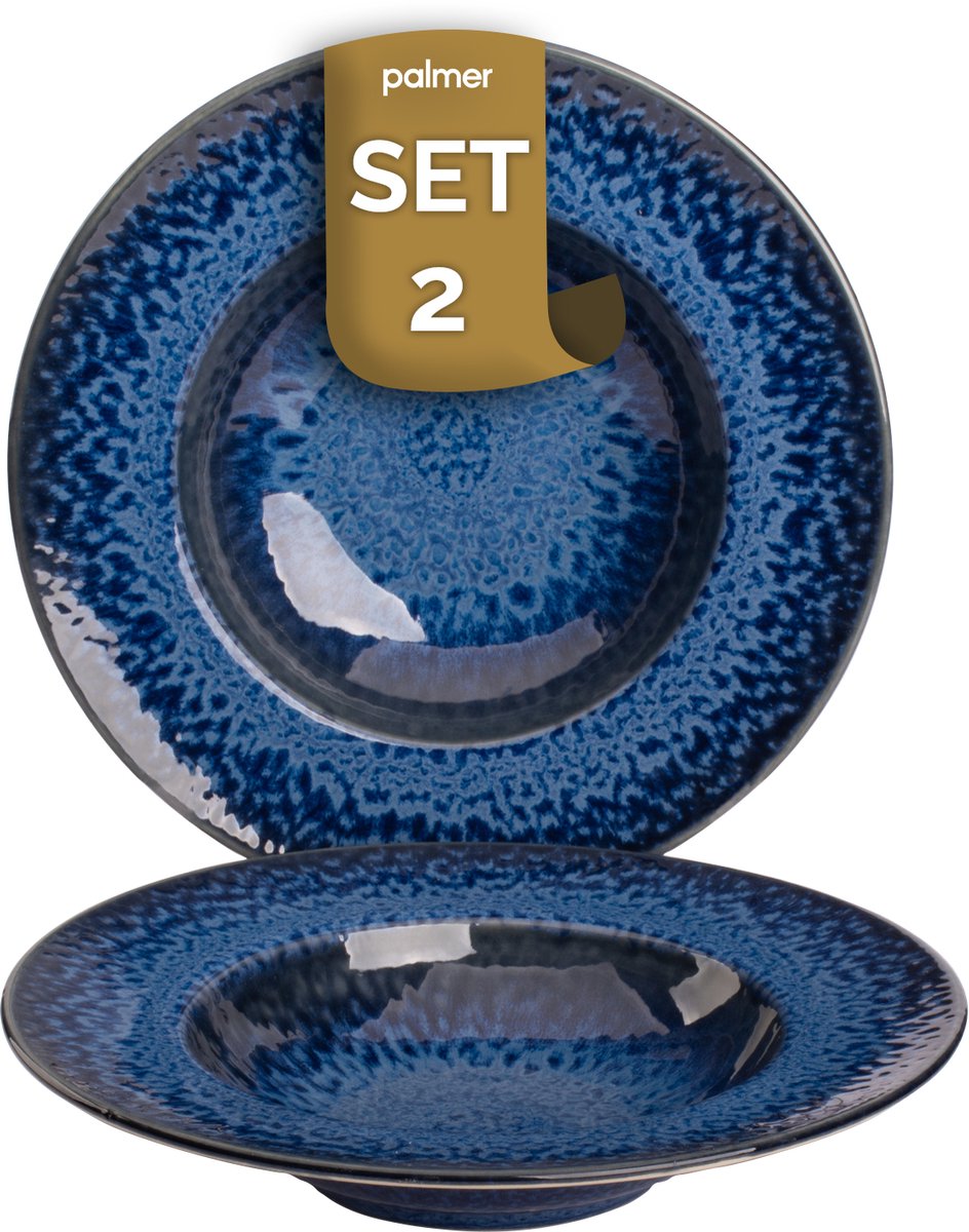 Palmer - Jory - Bord diep - Pastabord - 2 stuks - ø 27 cm - Blauw - Stoneware - Bordenset