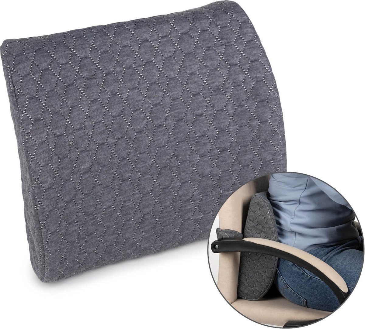 Vitapur Rugsteun - Rugkussen onderrug - Rugsteun bed - Lendekussen rugsteun - Rugsteun auto - Rugsteun voor in bed - Rugkussen onderrug - Ergonomisch rugkussen - 36x34x12 cm - grijs