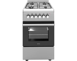 Wiggo WO-E503A(XX) - Vrijstaand - Gasfornuis - 50 cm - 52 Liter - 4 pitten - Energieklasse A - 5 jaar garantie - Roestvrijstaal
