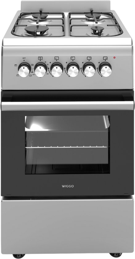 Wiggo - WO-E503A(XX) - Vrijstaand - Gasfornuis - 50 cm - 52 Liter - 4 pitten - Energieklasse A - 5 jaar garantie - Roestvrijstaal